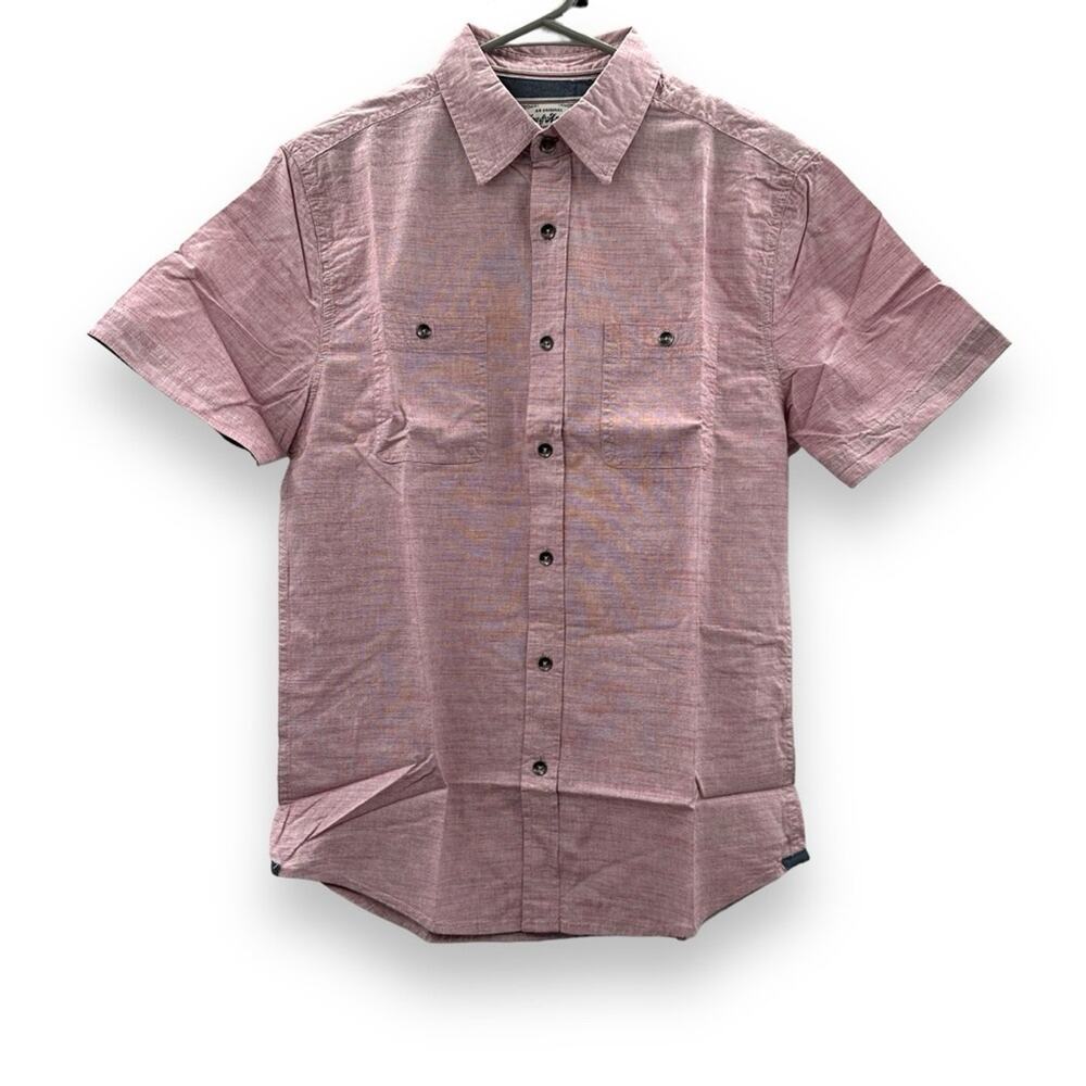 Flag & Anthem Mauve 100% Cotton Short Sleeve Button Down Shirt Sz S NEW‎